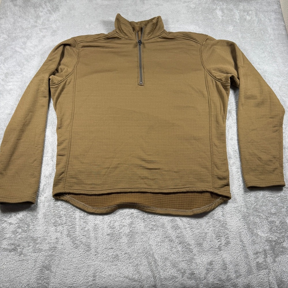 Beyond Clothing L2 Fleece Pullover Mens XL Brown Grid Mock Neck 1/4 Zip